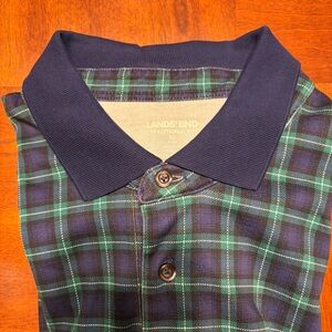 Lands’ End Traditional Fit Blue Green Plaid Shirt XL